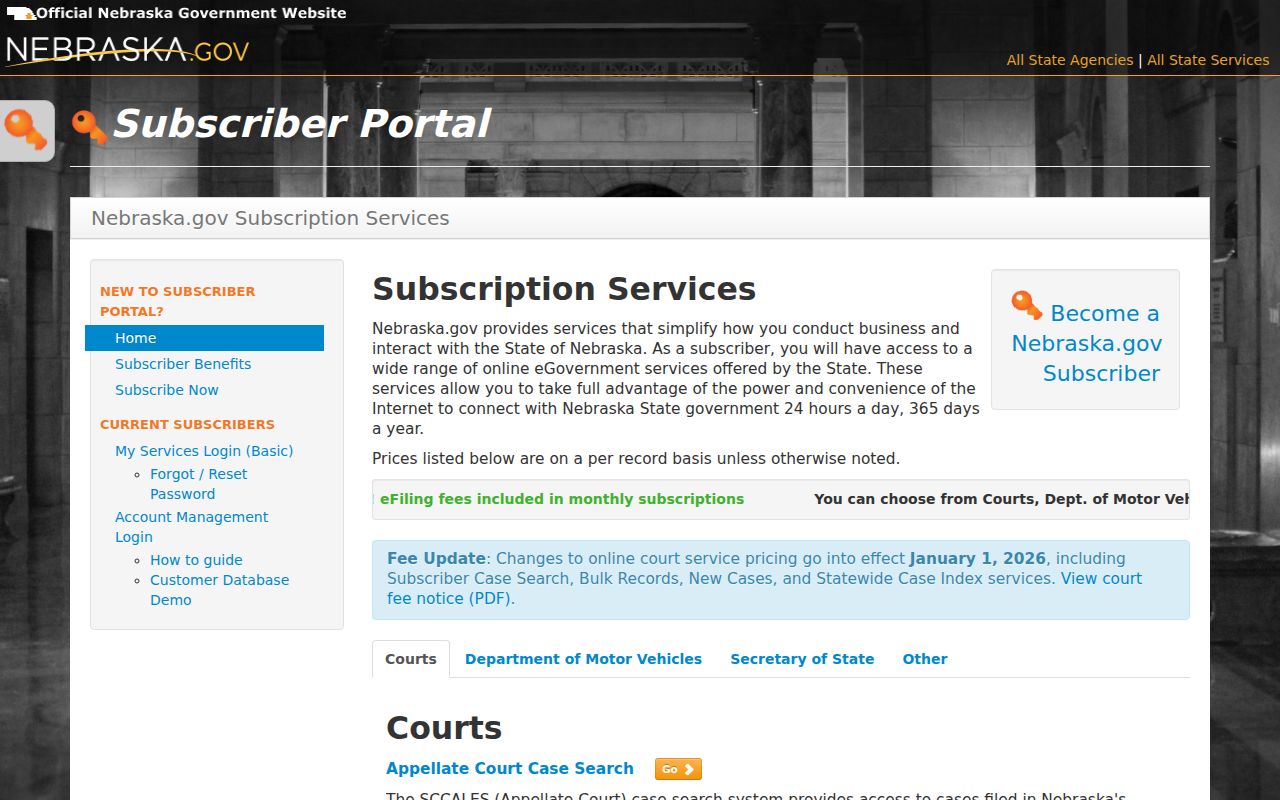 Madison County case lookup Nebraska subscriber access