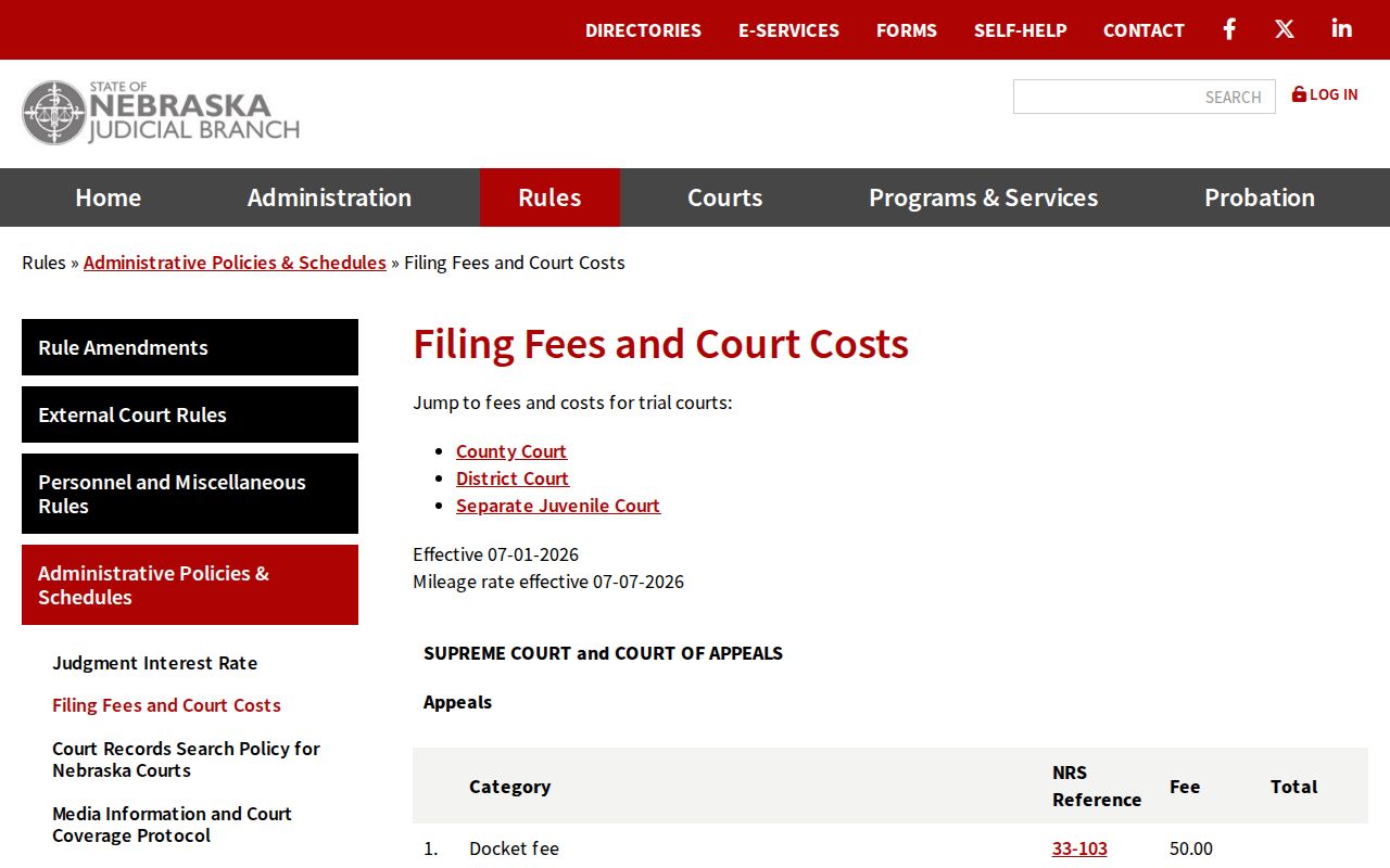 Madison County court records Nebraska filing fees and court costs